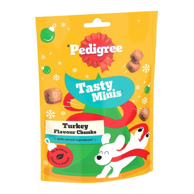 Pedigree Tasty Minis Christmas Dog Treats Chewy Cubes 130g - Turkey Flavour Chunks x8