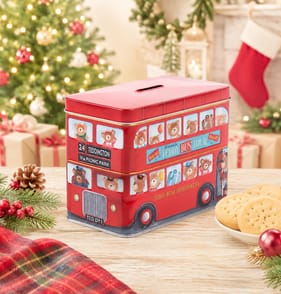 Christmas Teddy Bear Bus Shortbread Biscuit Tin 200g