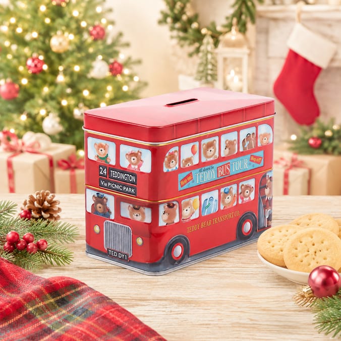 Christmas Teddy Bear Bus Shortbread Biscuit Tin 200g