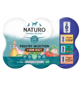 Naturo Natural Dog Food Poultry Selection Adult Dog 1-7 Years 6 x 390g - Herb Gravy