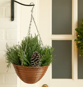Festive Feeling White Berry Hanging Cone Basket