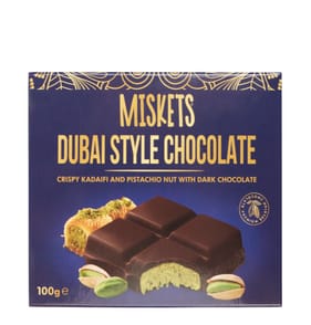 Miskets Dubai Style Chocolate Crispy Kadaifi And Pistachio Nut With Dark Chocolate Bar 100g