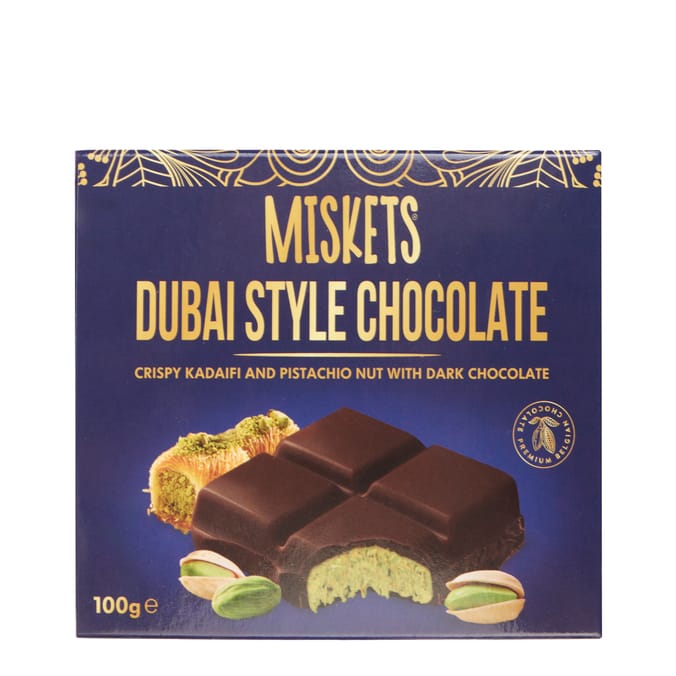 Miskets Dubai Style Chocolate Crispy Kadaifi And Pistachio Nut With Dark Chocolate Bar 100g