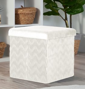 Home Collections Pleated Velvet Square Storage Ottoman - Cream