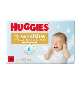 Huggies Pure Extra Care Sensitive Plastic Free Baby Wipes 48's 3 Pack