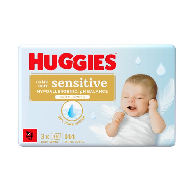 Huggies Pure Extra Care Sensitive Plastic Free Baby Wipes 48's 3 Pack