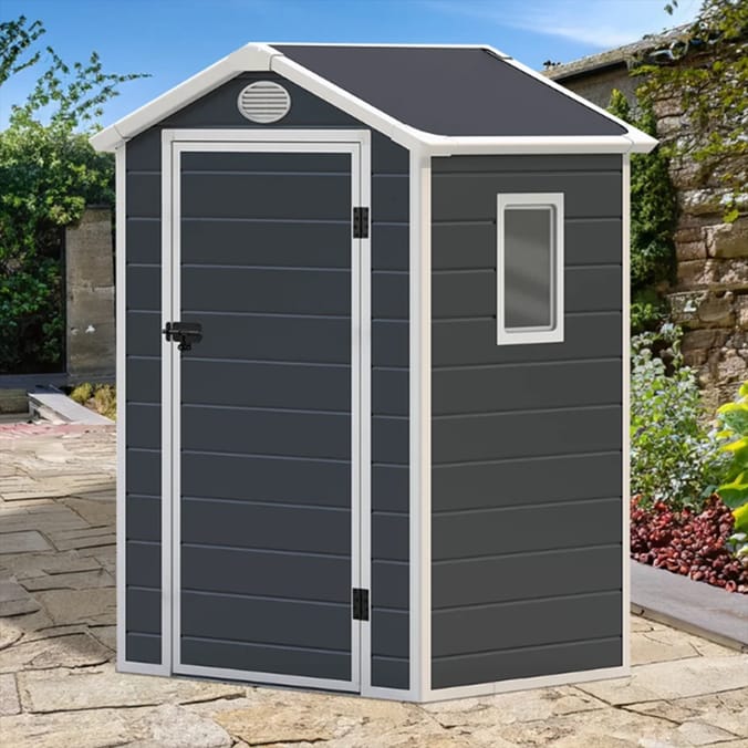 StoreMore Lotus Animus Apex Plastic Shed 4x3ft - Light Grey With Floor