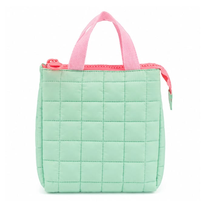 Quilted Lunch Bag - Green/Pink