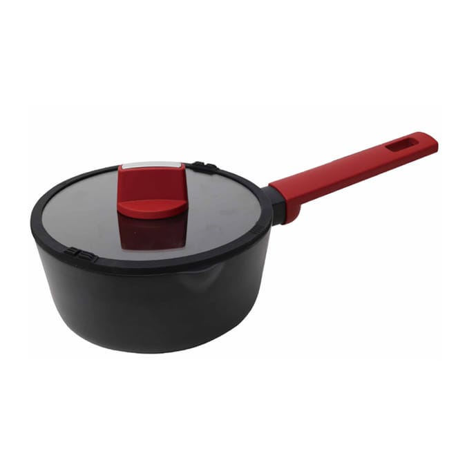 Betty Crocker 16cm Forged Aluminium Sauce Pan with Lid Black and Red