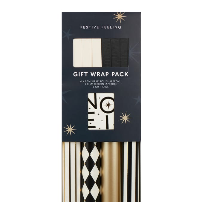 Festive Feeling Luxury Gift Wrap Pack - Black & Gold