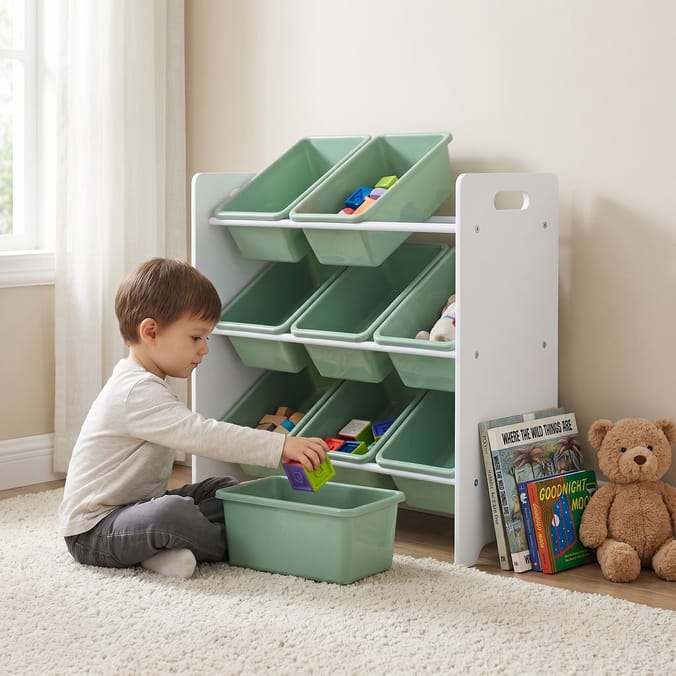 Liberty House Toys Kids 9 Bin Storage Unit - White & Forest Green