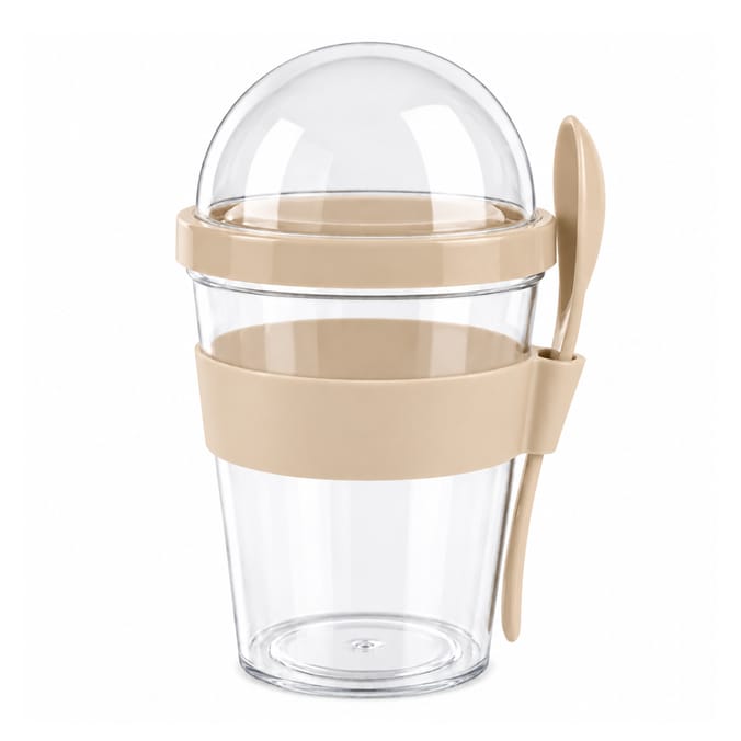 Fruit Yoghurt Container With Spoon - Beige
