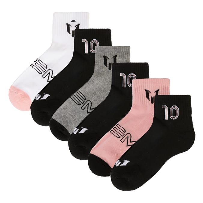 Messi Collection Cushioned Quarter Socks 6 Pack Size 6-12