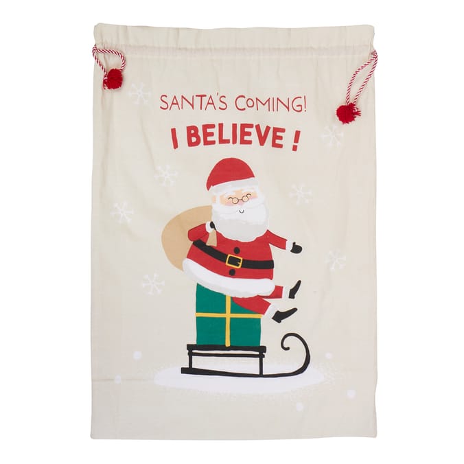 Sleigh Bells Large Canvas Novelty Christmas Sack - Santa