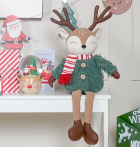 Sleigh Bells Sitting Plush Reindeer - Boy