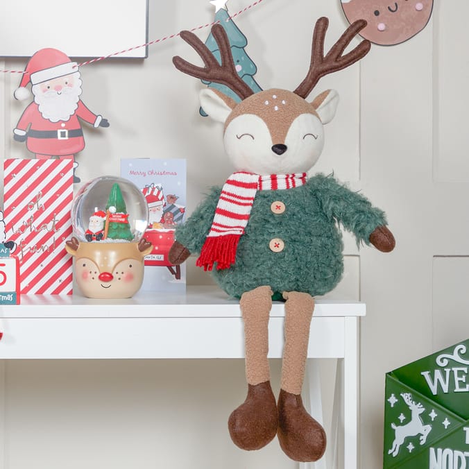 Sleigh Bells Sitting Plush Reindeer - Boy