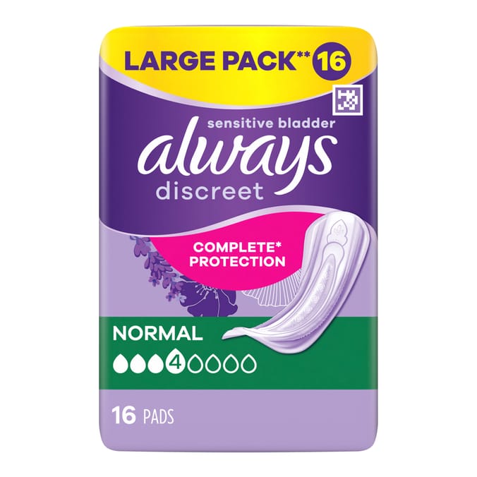 Always Discreet Sensitive Bladder Complete Protection Normal 16 Pads