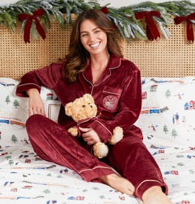 Burgundy Polar Express Ladies Pyjamas