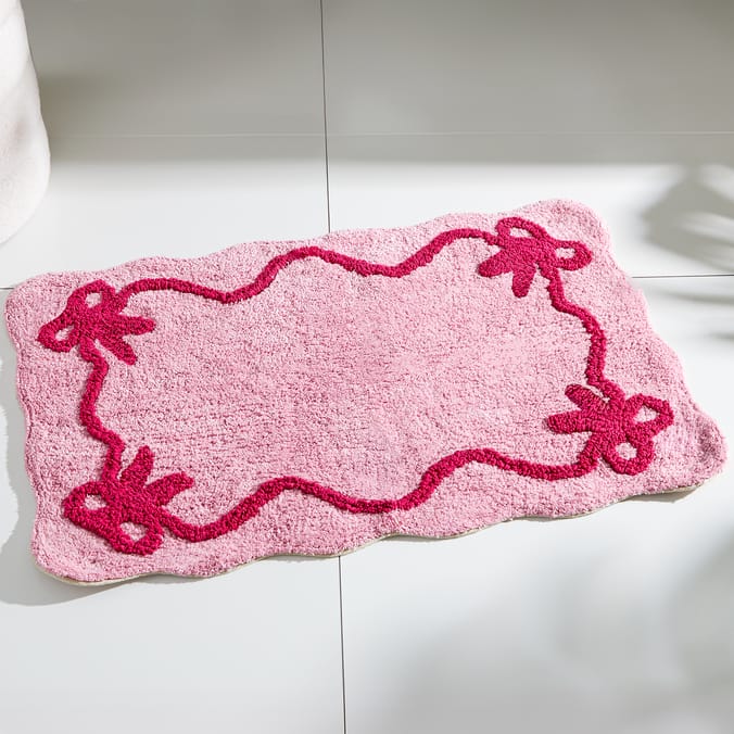 The Lifestyle Edit Non Slip Pink Bow Bath Mat