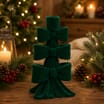 Festive Feeling Alpine Woods Flocked Bow Christmas Candle Holder
