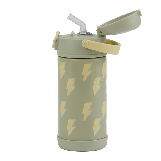 Printed Stainless Steel Green Water Bottle 350ml - Lighting Bolts