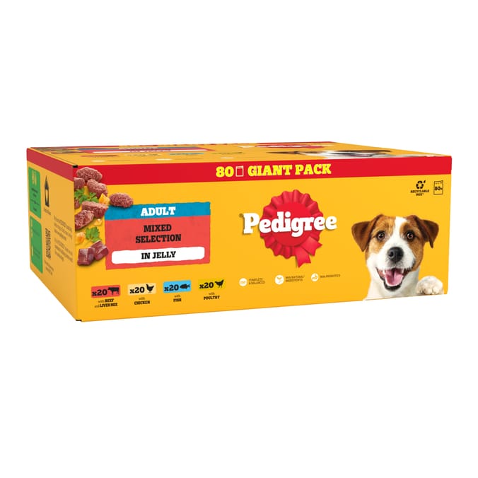 Pedigree Adult Wet Dog Food Mega Pack Pouch 80 x 100g - Mixed Selection Jelly