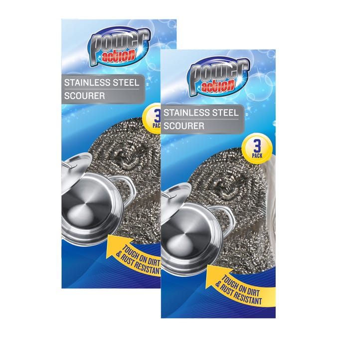 Power Action Stainless Steel Scourer 3 Pack x2