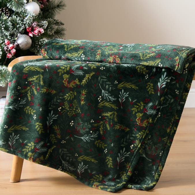 Festive Feeling Holly Printed Throw