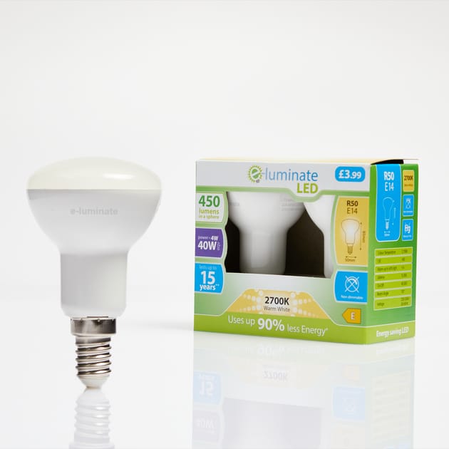 E Luminate LED R50 E14 Warm White Light Bulb 2 Pack 450 Lumens