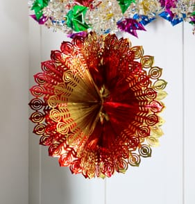 Festive Feeling Tinsel Lantern - Round Red/Yellow
