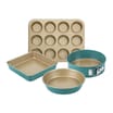 Prestige Nadiya Teal and Gold Round Carbon Steel Bakeware Set  Pack of 4