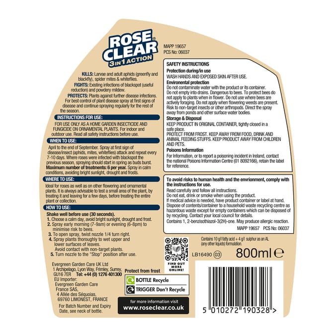 RoseClear 3in1 Plant Feed 800ml