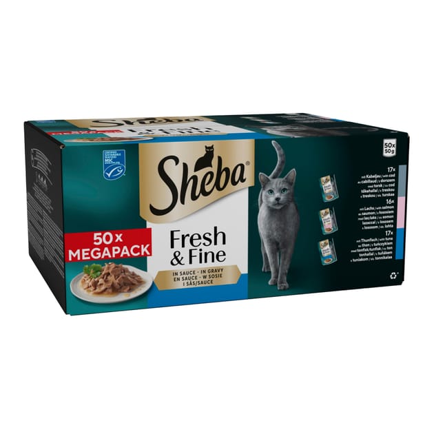 Sheba Fresh & Fine Fish Collection In Gravy Wet Cat Food Pouches 50 x ...