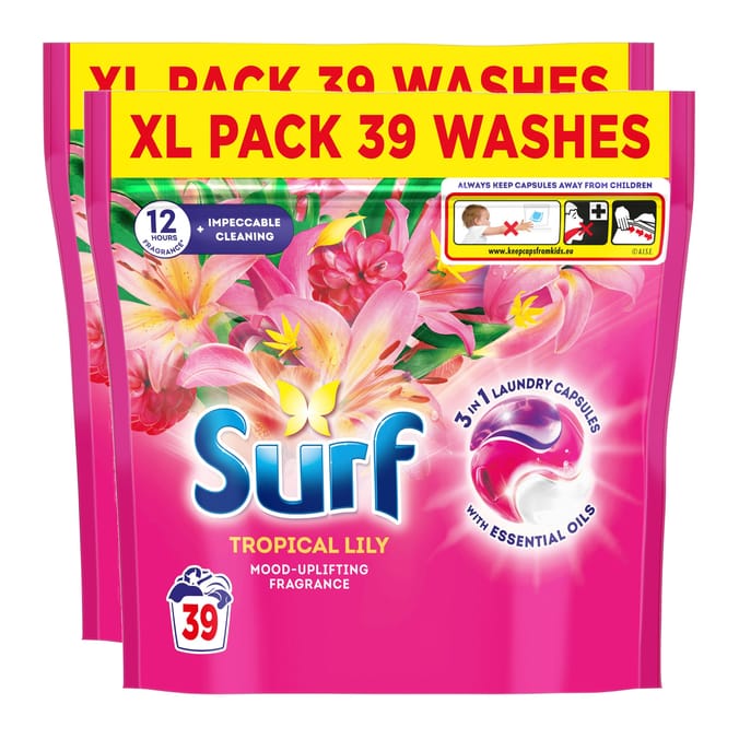 Surf 3in1 Laundry Washing Detergent Capsules 2x 39 Washes - Tropical Lily