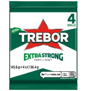 Trebor Extra Strong Peppermint Mints Rolls 4 Pack 145g