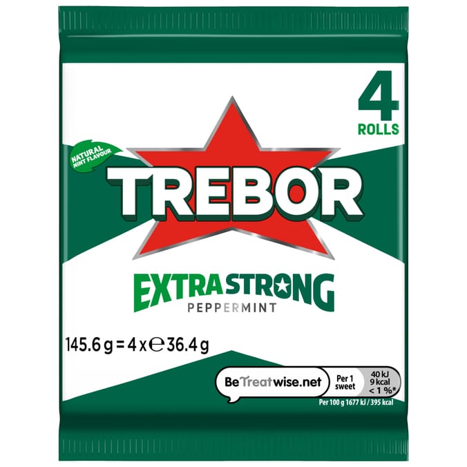Trebor Extra Strong Peppermint Mints Rolls 4 Pack 145g
