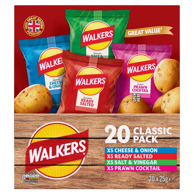 Walkers Classic Variety Multipack Crisps Box 20 Pack x 25g