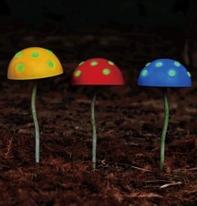  Jardin Glow In The Dark Metal Mushroom Stakes x2