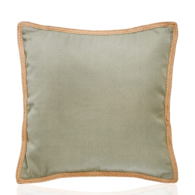 The Outdoor Edit Earthed Raffia Trim Cushion - Green