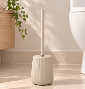 Bath Plastic Toilet Brush & Holder - Beige