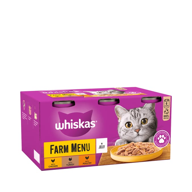 Whiskas Farm Menu With Jelly 1 Adult Wet Cat Food Tins 6x400g