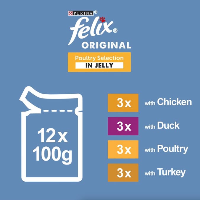 Felix Adult Original Poultry Selection in Jelly Wet Cat Food 12 x 100g