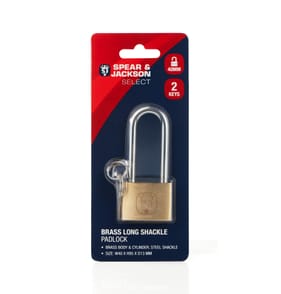 Spear & Jackson Select Brass Padlock - 40mm Long Shackle