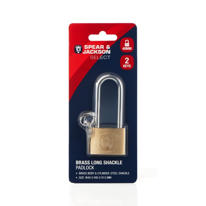 Spear & Jackson Select Brass Padlock - 40mm Long Shackle
