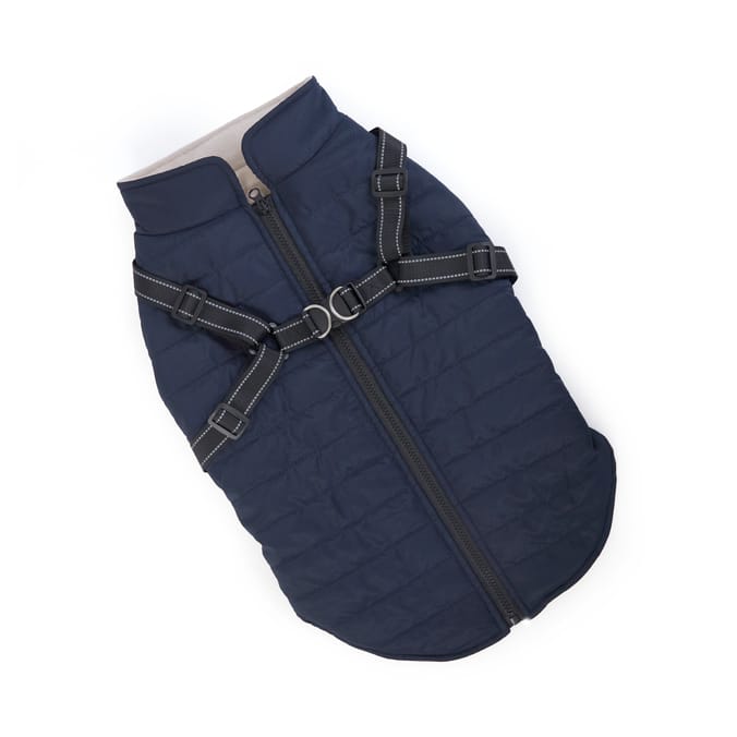 My Pets Harness Dog Coat Navy Home Bargains