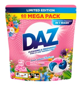 Daz All-in-1 Whites & Colours Laundry Pods 60 Washes - Wildflowers