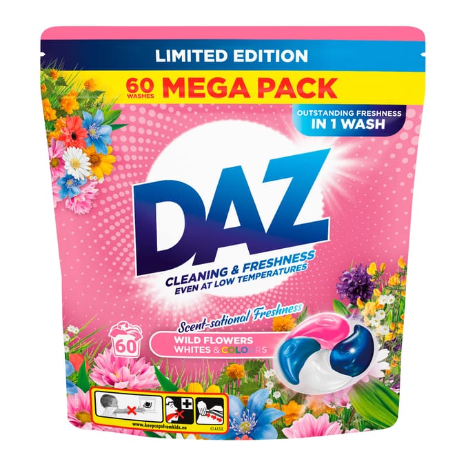 Daz All-in-1 Whites & Colours Laundry Pods 60 Washes - Wildflowers