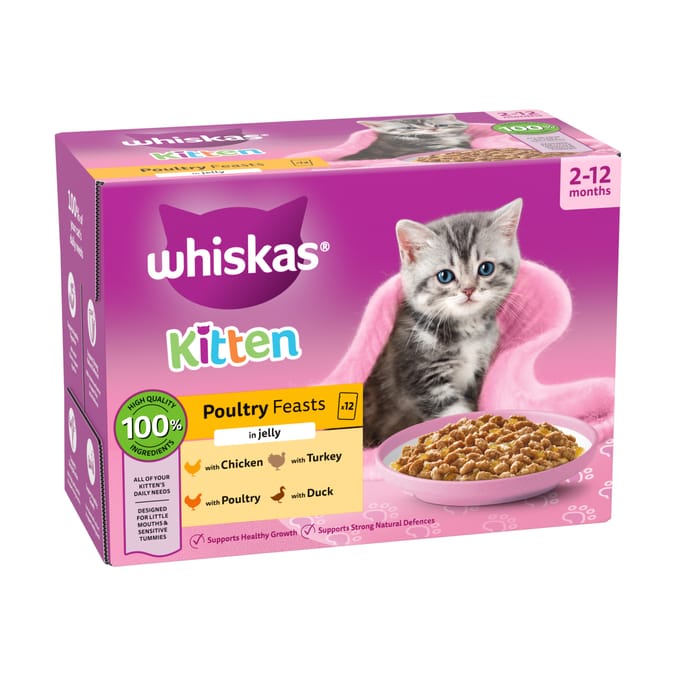 Whiskas Kitten 2-12 Months Poultry in Jelly Pouches 12 x 85g  