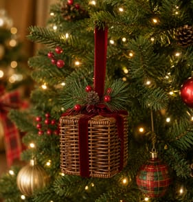 Festive Feeling Alpine Woods Rattan Hanging Decoration - Present