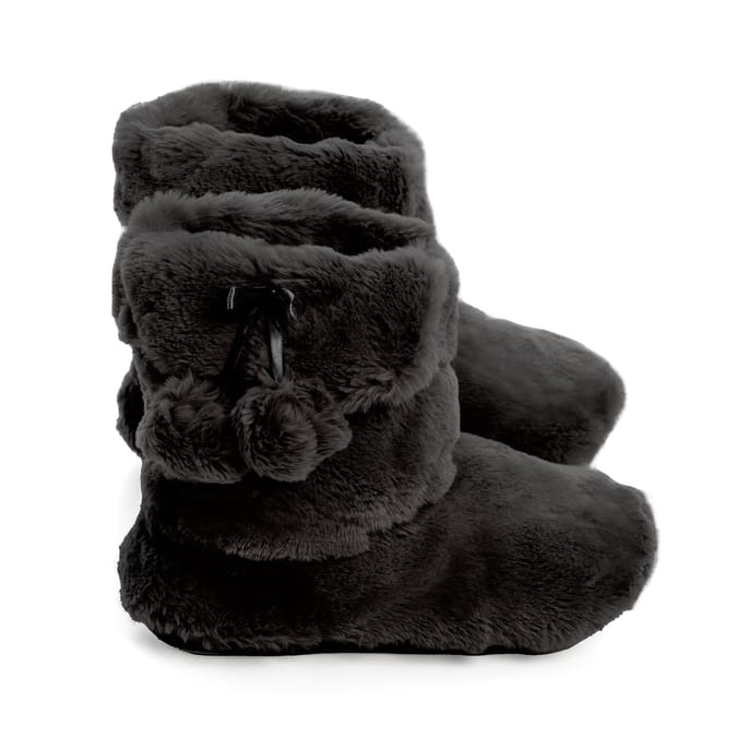 Jeff&Co by Jeff Banks Black Pom Pom Booties Slippers
